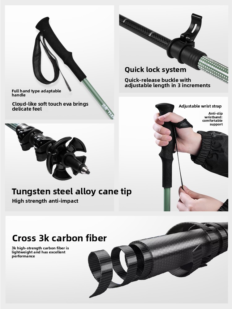 Professional 3K Carbon Fiber T - Trekking Pole Carbon recension och pris